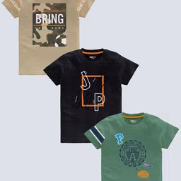 BAESD Boys Pack Of 3 Typography Printed Pure Cotton T-shirt-image-84