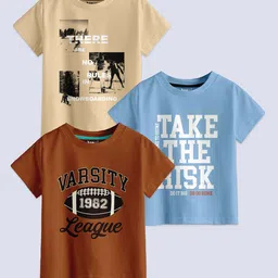 BAESD Boys Pack Of 3 Typugraphy Printed Cotton T-Shirt-image-87