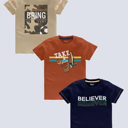 BAESD Boys Pack Of 3 Typography Printed Pure Cotton T-shirt-picture-7