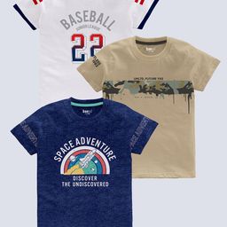 BAESD Boys Pack Of 3 Typography Printed Pure Cotton T-shirt-image-83