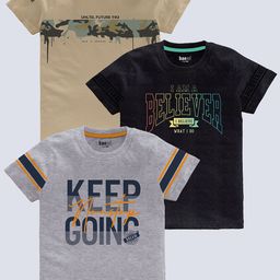 BAESD Boys Pack Of 3 Typography Printed Round Neck Short Sleeves Pure Cotton T-shirt-image-112