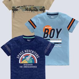 BAESD Boys Pack Of 3 Typography Printed Pure Cotton T-shirt-picture-39