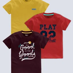 BAESD Boys Pack Of 3 Typography Printed Round Neck Regular T-shirt-image-99