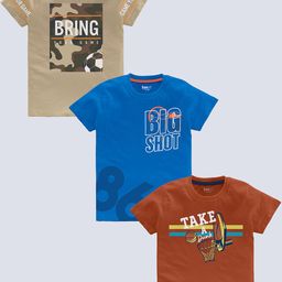 BAESD Boys Pack Of 3 Typography Printed Pure Cotton T-shirt-image-74
