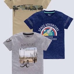 BAESD Boys Pack Of 3 Typography Printed Pure Cotton T-shirt-picture-30
