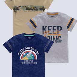 BAESD Boys Pack Of 3 Typography Printed Cotton T-shirt-image-64