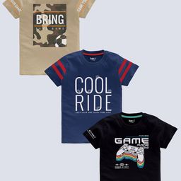 BAESD Kids Pack Of 3 Typography Printed Cotton T-shirt-image-52