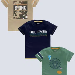 BAESD Boys Pack Of 3 Typography Printed Pure Cotton T-shirt-image-85