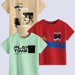 BAESD Boys Pack Of 3 Typography Printed Pure Cotton T-shirt-image-75