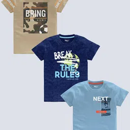 BAESD Boys Pack of 3 Typography Printed Round Neck Short Sleeves Pure Cotton T-shirt-image-67