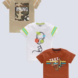 BAESD Boys Pack Of 3 Typography Printed Pure Cotton T-shirt-picture-46