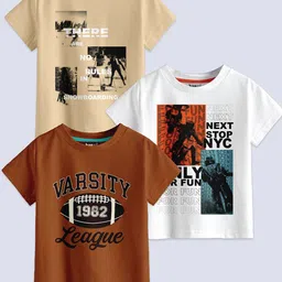 BAESD Boys Pack Of 3 Typography Printed Pure Cotton T-shirt-image-92