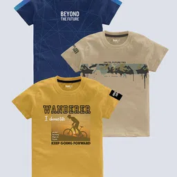 BAESD Boys Pack Of 3 Typography Printed Pure Cotton T-shirt-picture-49