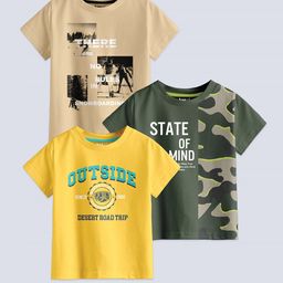 BAESD Kids Pack Of 3 Typography Printed Cotton T-shirt-image-56