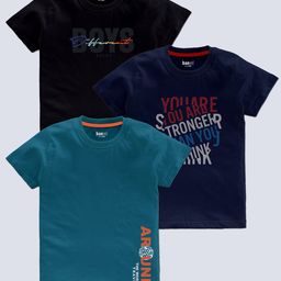 BAESD Boys Pack Of 3 Typography Printed Cotton T-shirt-image-94