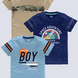 BAESD Boys Pack Of 3 Typography Printed Pure Cotton T-shirt-picture-16