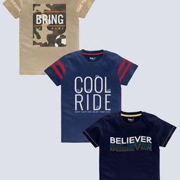 BAESD Boys Pack Of 3 Typography Printed Pure Cotton T-shirt-image-24