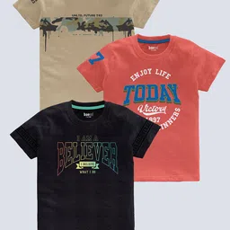 BAESD Boys Pack Of 3 Typography Printed Pure Cotton T-shirt-image-87