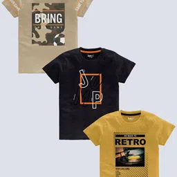 BAESD Boys Pack Of 3 Typography Printed Pure Cotton Casual T-shirt-image-74