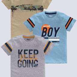 BAESD Boys Pack Of 3 Typography Printed Round Neck Short Sleeves Pure Cotton T-shirt-image-113