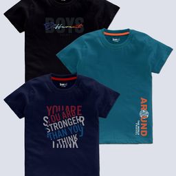 BAESD Boys Pack Of 3 Typography Printed T-shirt-image-50