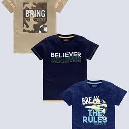 BAESD Boys Pack Of 3 Typography Printed Pure Cotton T-shirt-image-77