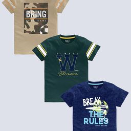 BAESD Kids Pack Of 3 Typography Printed Cotton T-shirt-image-55