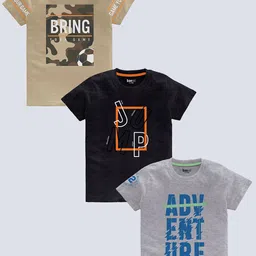 BAESD Boys Pack Of 3 Typography Printed Pure Cotton Casual T-shirt-image-99