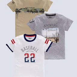 BAESD Boys Pack Of 3 Typography Printed Pure Cotton T-shirt-image-97