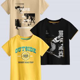 BAESD Boys Pack Of 3 Typography Printed Pure Cotton T-shirts-image-7