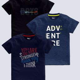 BAESD Boys Pack Of 3 Typography Printed Cotton T-shirt-image-51