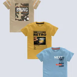 BAESD Boys Pack Of 3 Typography Printed Pure Cotton T-shirt-picture-17