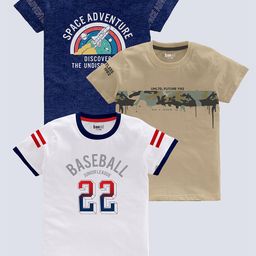 BAESD Boys Pack Of 3 Typography Printed Pure Cotton T-shirt-image-82