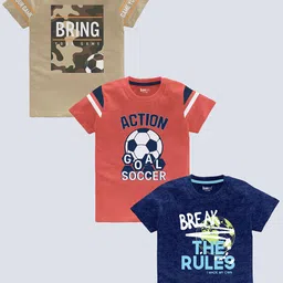 BAESD Boys Pack Of 3 Typography Printed Pure Cotton T-shirt-image-80
