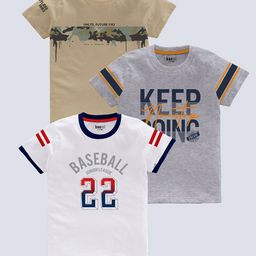 BAESD Boys Pack Of 3 Typography Printed Pure Cotton T-shirt-image-67