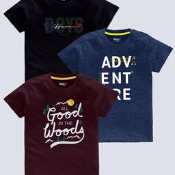 BAESD Boys Pack Of 3 Typography Printed T-shirt-image-98