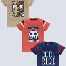 BAESD Boys Pack of 3 Typography Printed Round Neck Short Sleeves Pure Cotton T-shirt-image-93