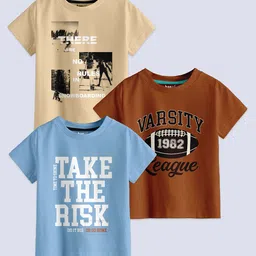 BAESD Boys Pack Of 3 Typography Printed Pure Cotton T-shirt-image-77