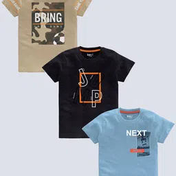 BAESD Boys Pack Of 3 Typography Printed Pure Cotton T-shirt-image-90