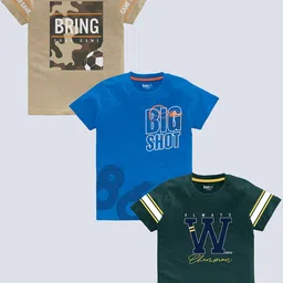 BAESD Boys Pack Of 3 Typography Printed Pure Cotton T-shirt-image-84