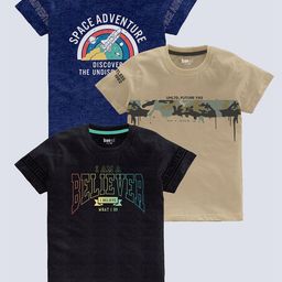 BAESD Boys Pack Of 3 Typography Printed Pure Cotton T-shirt-image-69