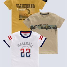 BAESD Boys Pack Of 3 Graphic Printed Pure Cotton T-Shirt-image-96