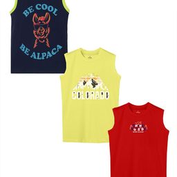 KiddoPanti Boys Pack Of 3 Typography Printed Sleeveless T-shirt-image-23