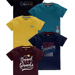 BAESD Boys Pack Of 5 Typography Printed T-Shirt-39