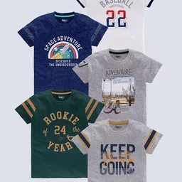 BAESD Boys Pack Of 5 Typography Printed Cotton T-shirt-93