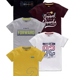 BAESD Boys Pack Of 5 Typography Printed T-shirt-image-74