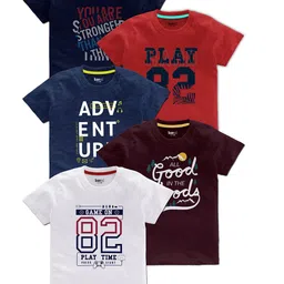 BAESD Boys Pack Of 5 Typography Printed Cotton T Shirts-59