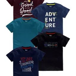 BAESD Boys Pack Of 5 Typography Printed Cotton T Shirts-96