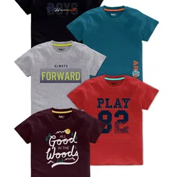 BAESD Boys Pack Of 5 Typography Printed T-shirts-54