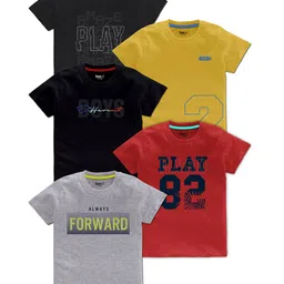 BAESD Boys Pack Of 5 Printed Round Neck T-shirt-63